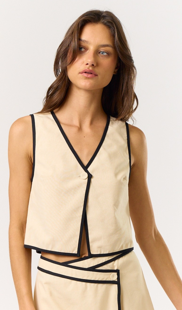 Button Down Vest With Contrast Detail