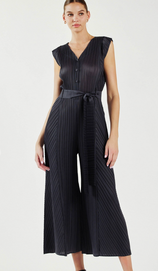 Pleated Waist Tie Jumpsuit