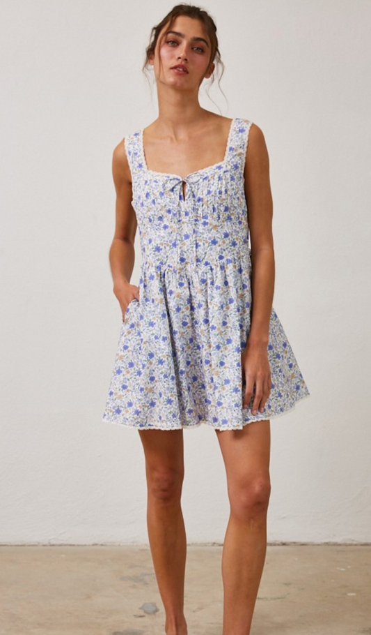 Floral Shirred Mini Dress