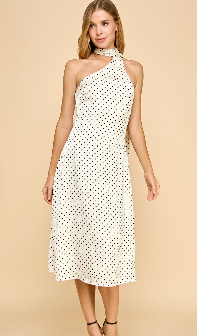 One Shoulder Polka Dot Scarf Dress