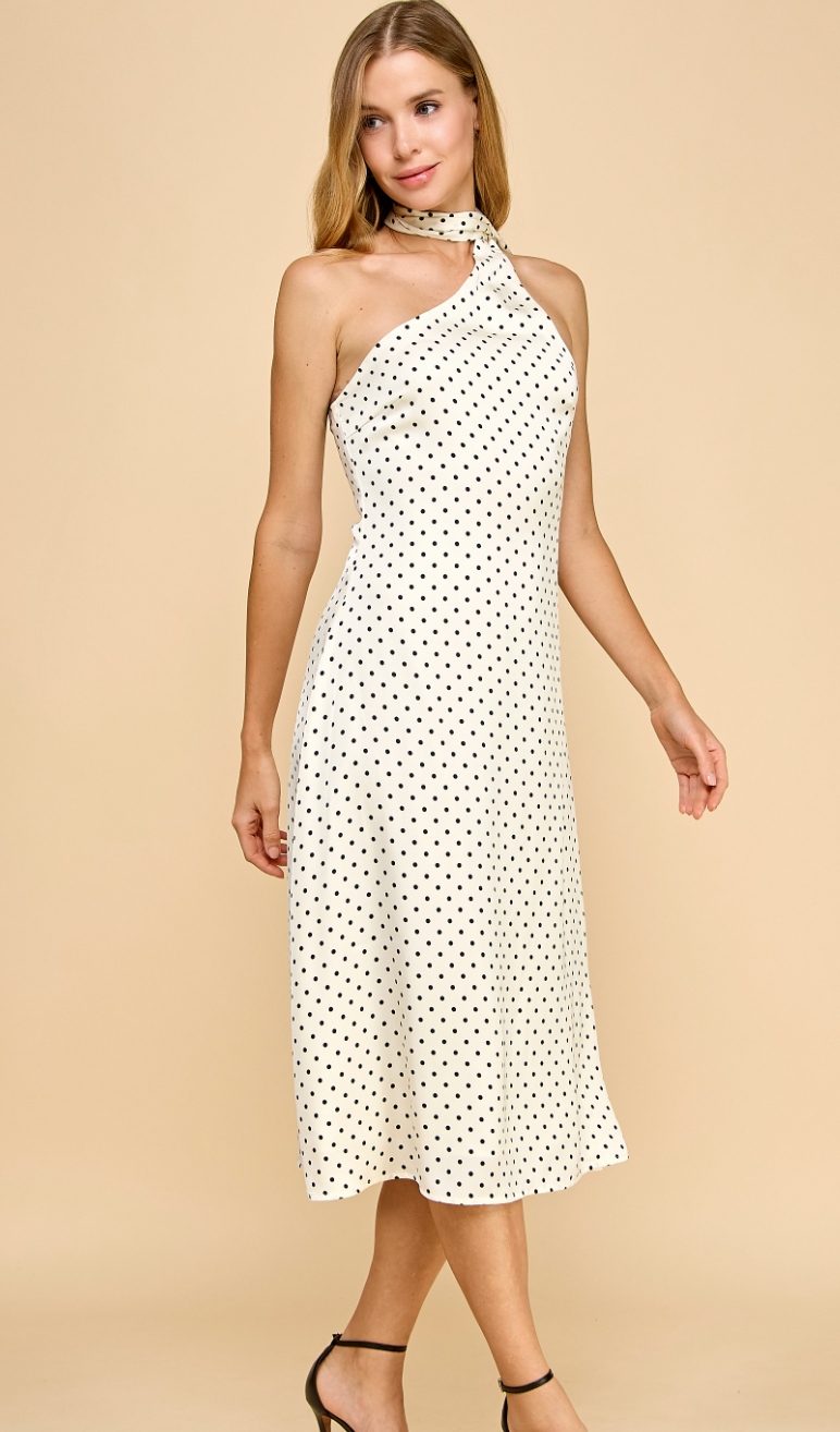 One Shoulder Polka Dot Scarf Dress