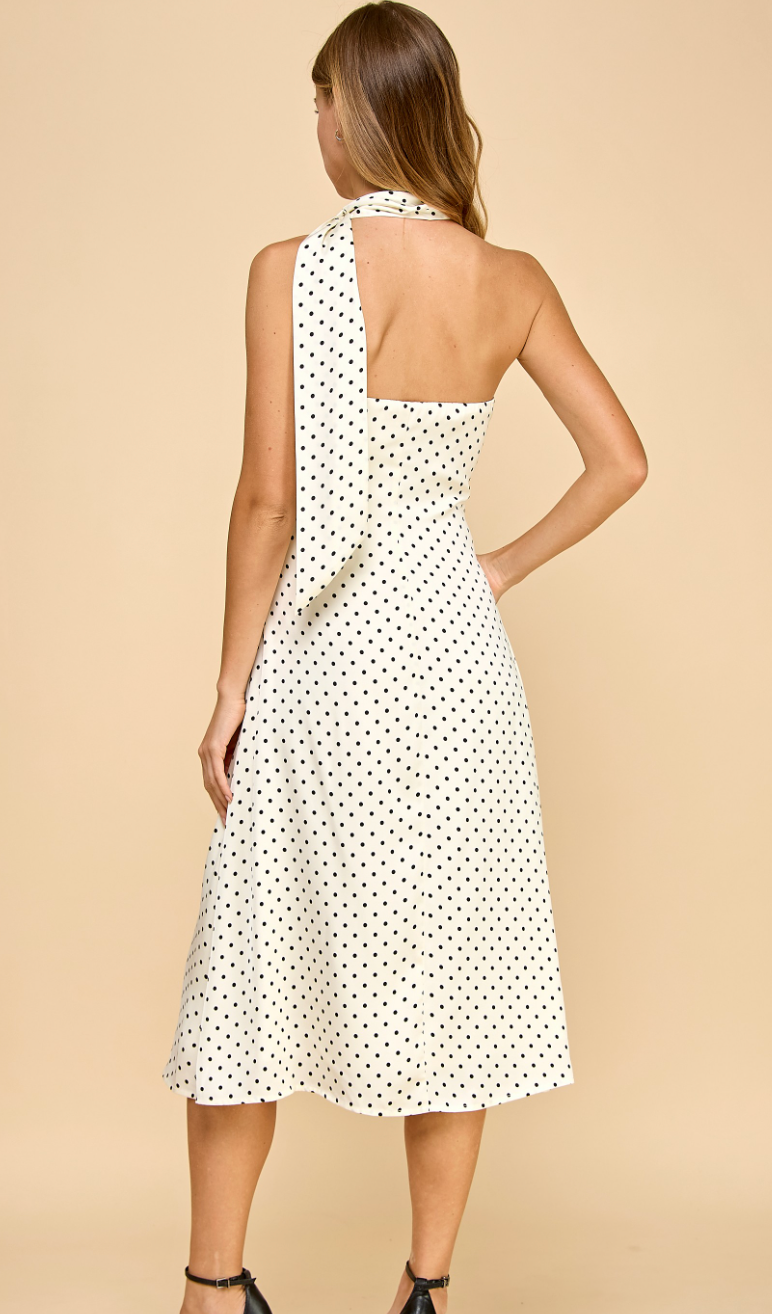 One Shoulder Polka Dot Scarf Dress