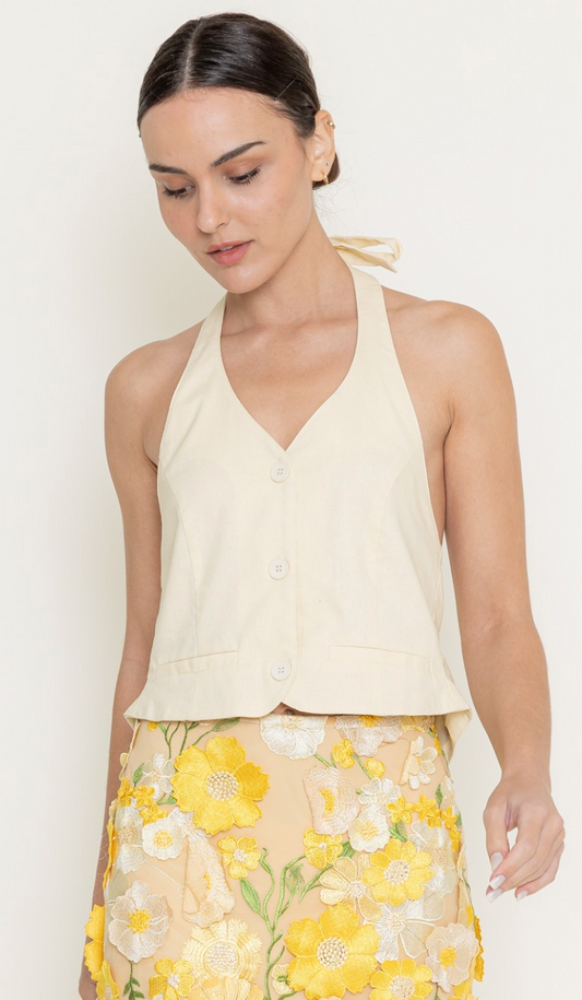 Linen Halter Tie Back Top