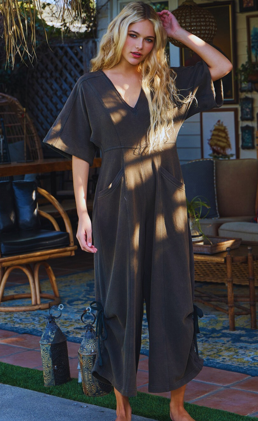 Washed Oversize Wide Leg Jumpsuit