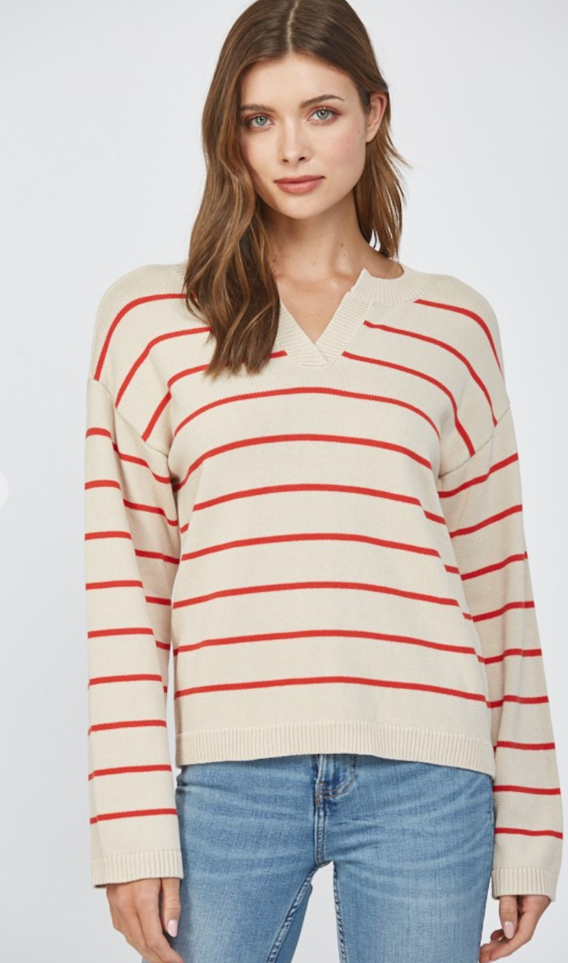 Stripe Split Neck Sweater
