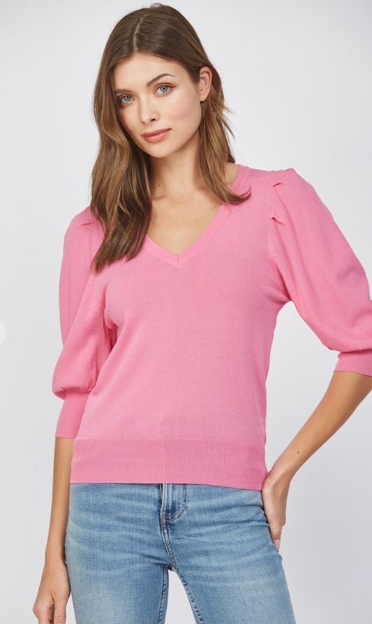 Puff Sleeve V-Neck Sweater