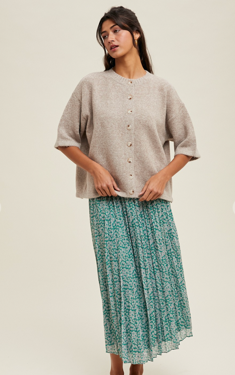 Brushed 1/2 Sleeve Button Up Sweater