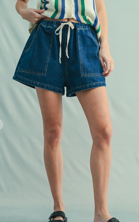 Drawstring Denim Shorts