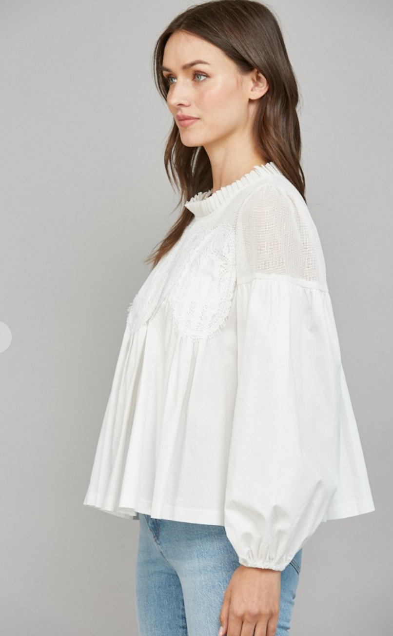 Lace Applique Long Sleeve Blouse