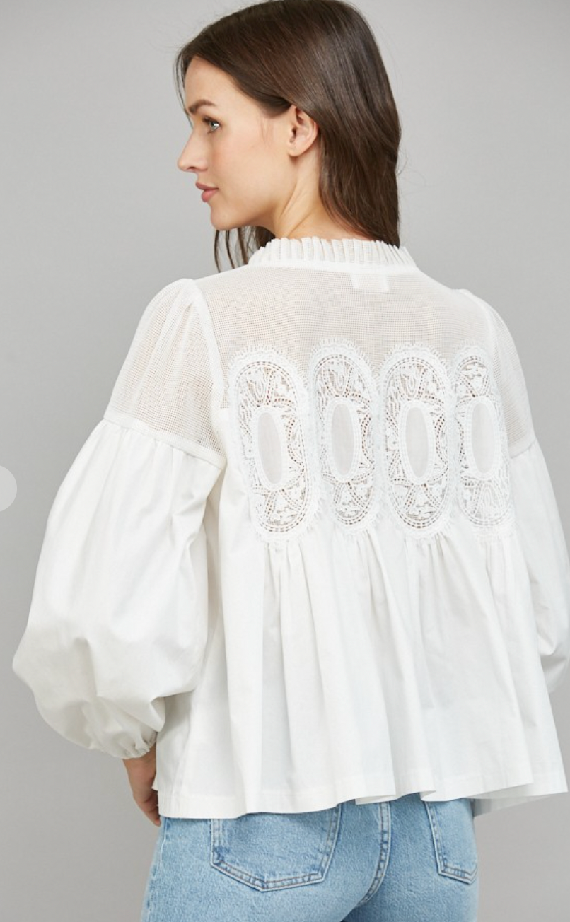 Lace Applique Long Sleeve Blouse