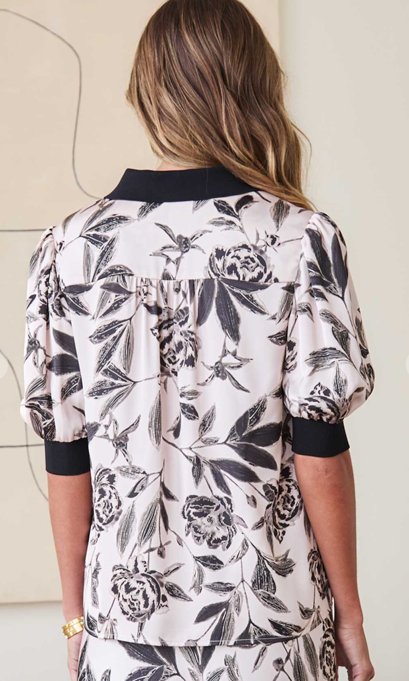 Floral Polo Ribbed Blouse