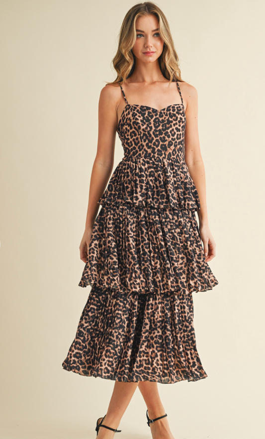 Tiered Leopard Midi Dress
