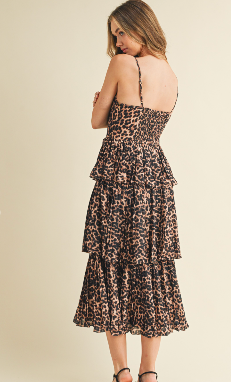 Tiered Leopard Midi Dress