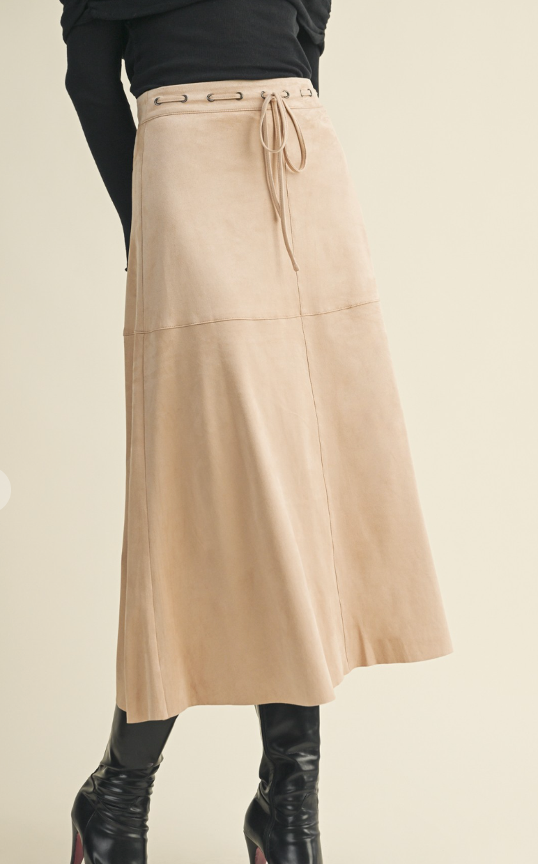 Drawstring Suede A-Line Skirt