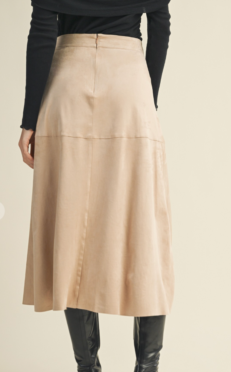 Drawstring Suede A-Line Skirt