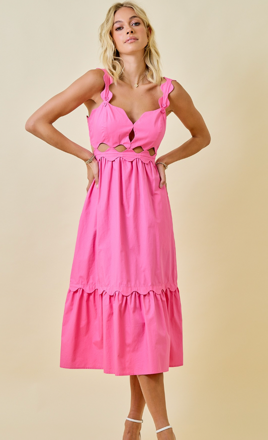 Scallop Cut Out Midi Dress