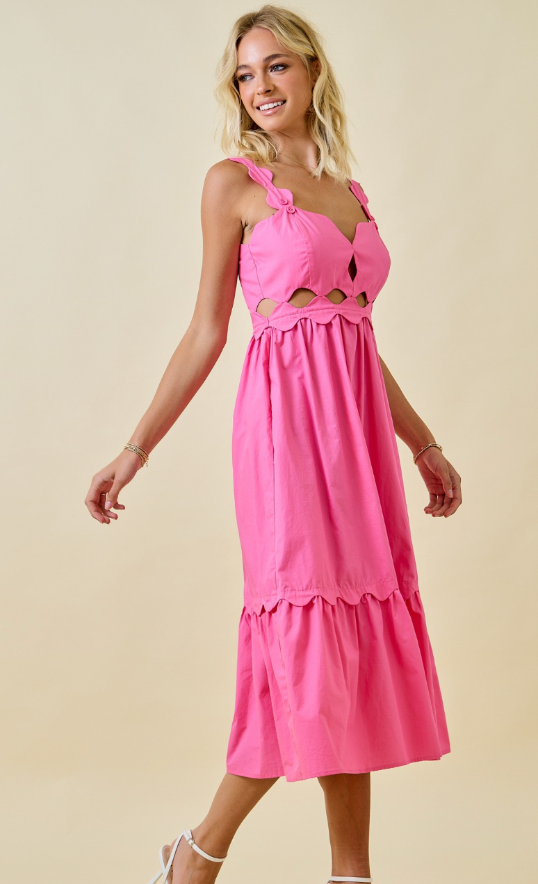 Scallop Cut Out Midi Dress