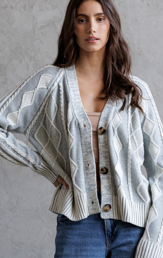 Cable Knit Button Up Cardigan
