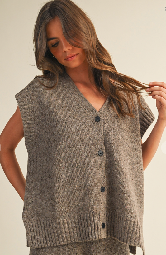 Button Oversized Front Sweater Vest