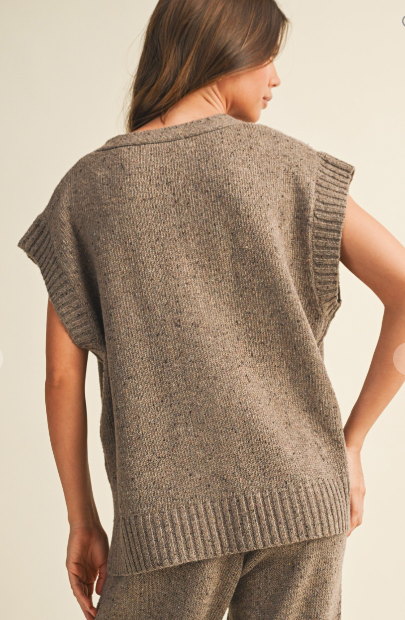 Button Oversized Front Sweater Vest