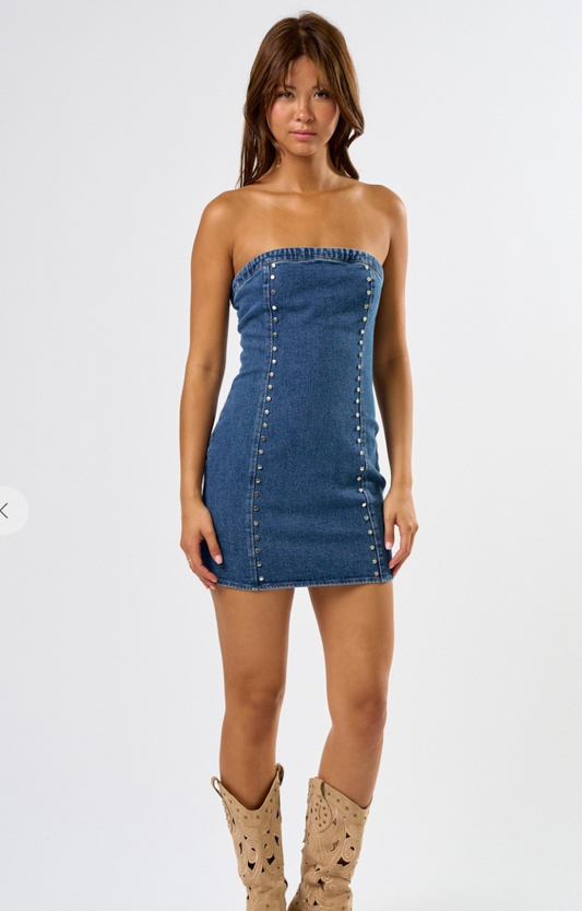 Studded Denim Tube Dress