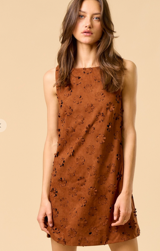 Flower Cut-Out Suede Dress