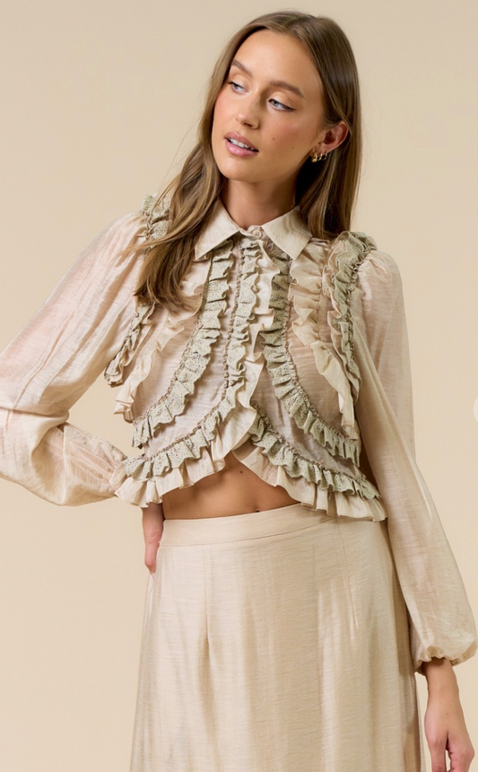 Ruffled Button Down Crop Blouse