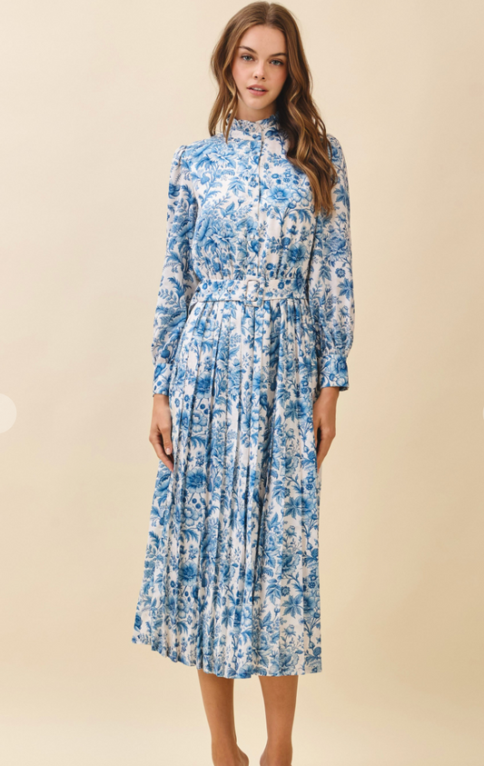 Floral Ruffle Neck Midi Dress