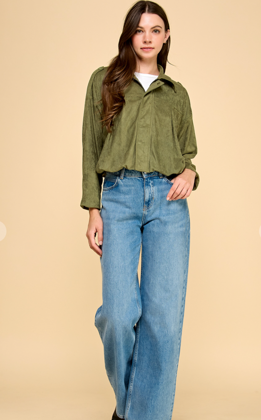 Faux Suede Relaxed Crop Jacket