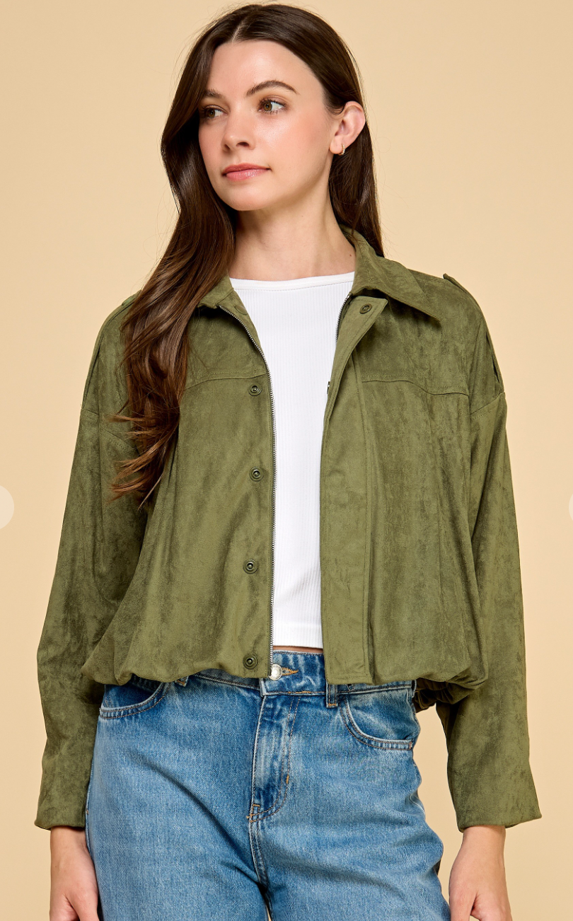 Faux Suede Relaxed Crop Jacket
