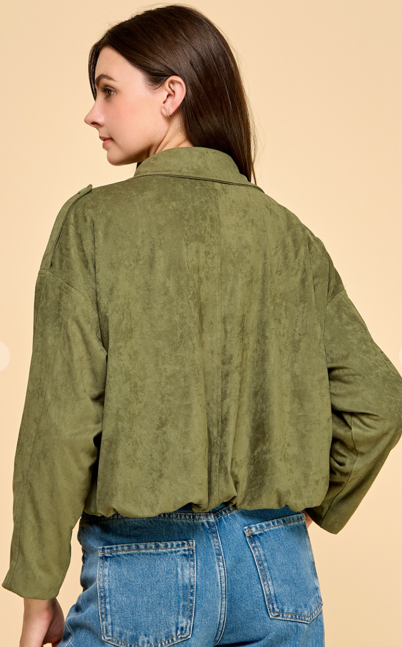 Faux Suede Relaxed Crop Jacket