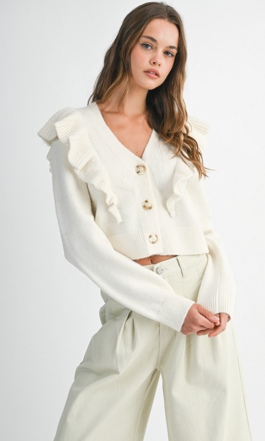 Ruffle V Neck Cardigan