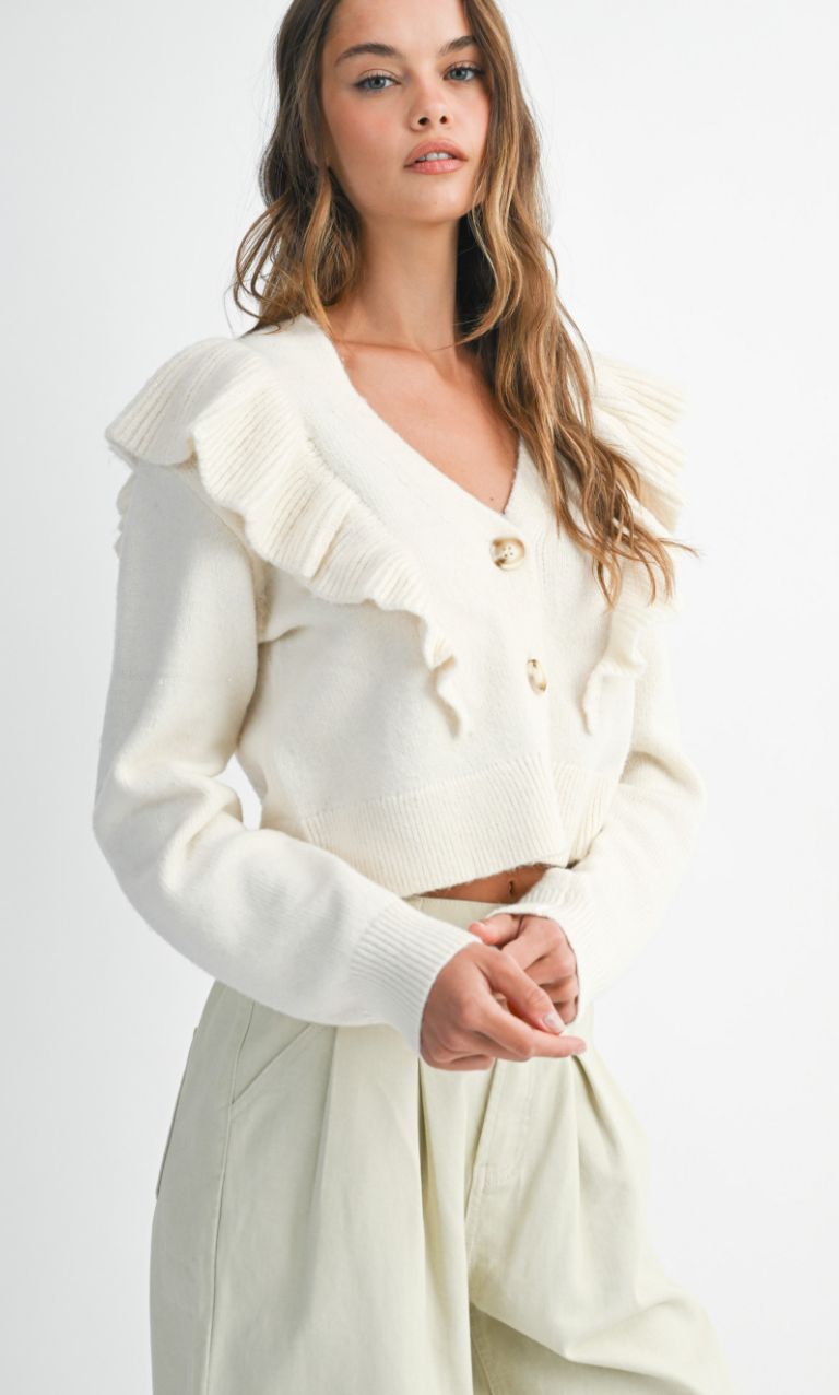 Ruffle V Neck Cardigan