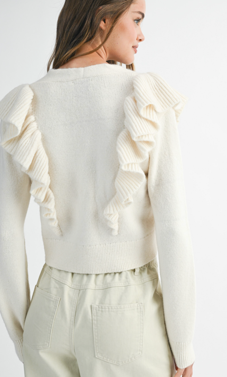Ruffle V Neck Cardigan