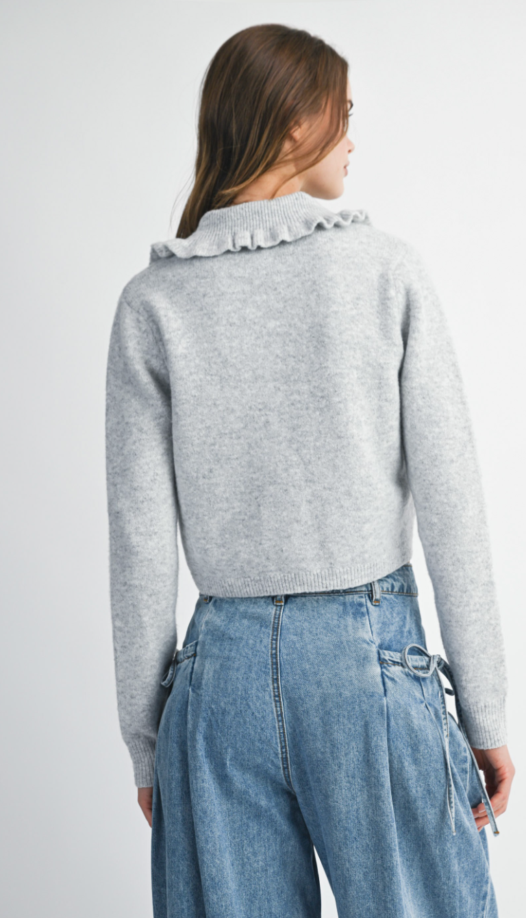 Ruffle Collar Cardigan Sweater