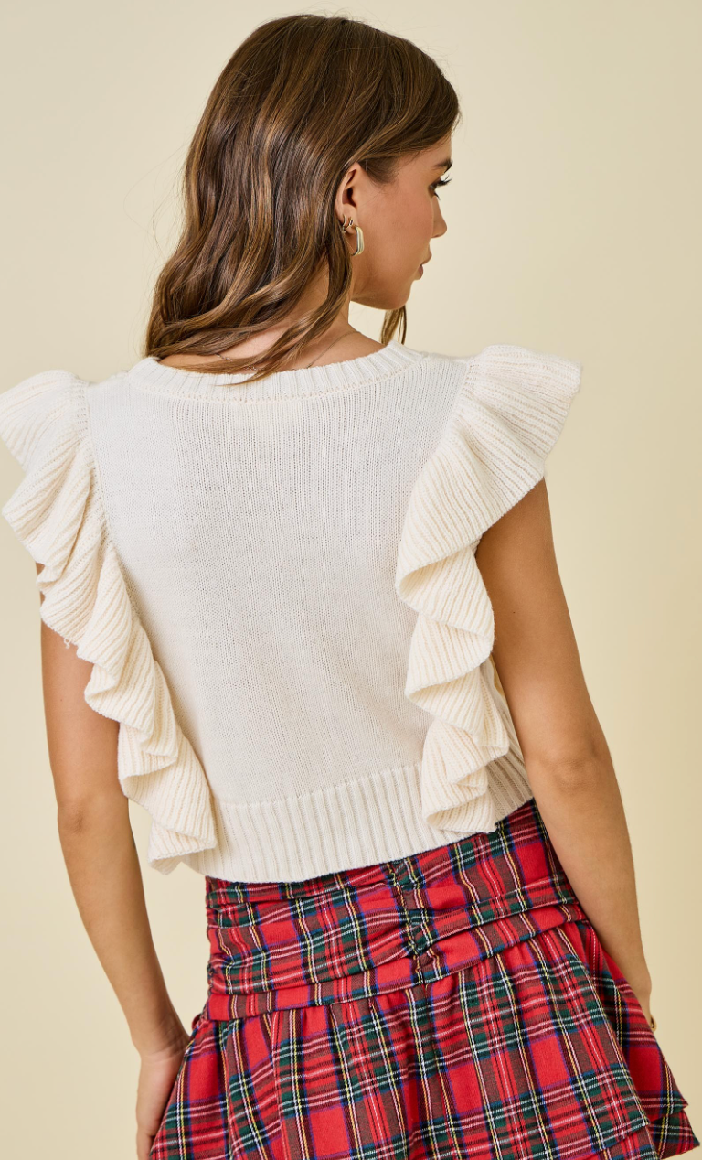 Ruffle Cable Knit Sweater