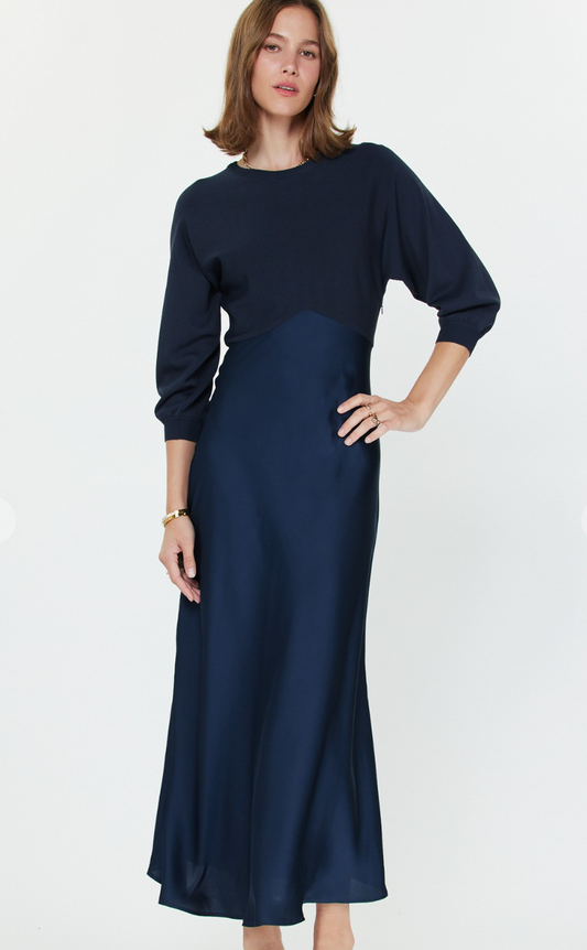 Sweater Mixed Media Midi Dress