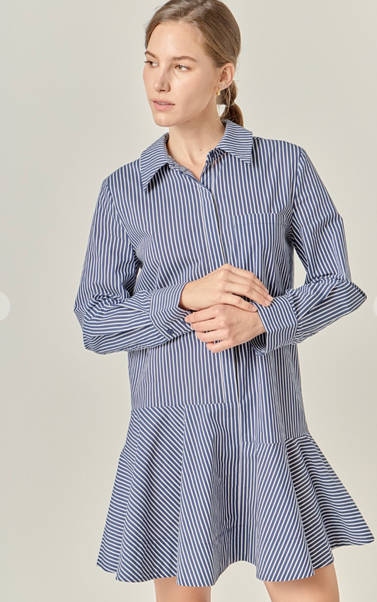 Stripe Collared Flare Mini Dress