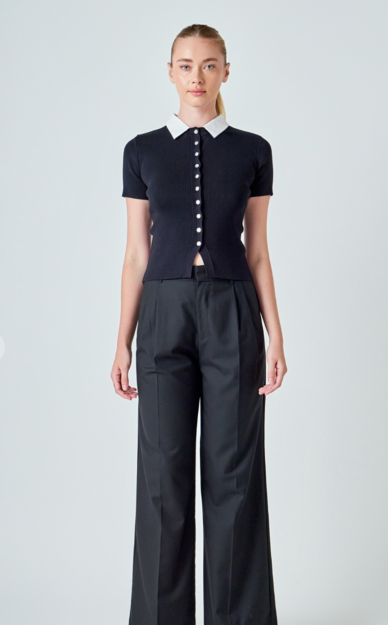 Jewel Buttoned Collared Top