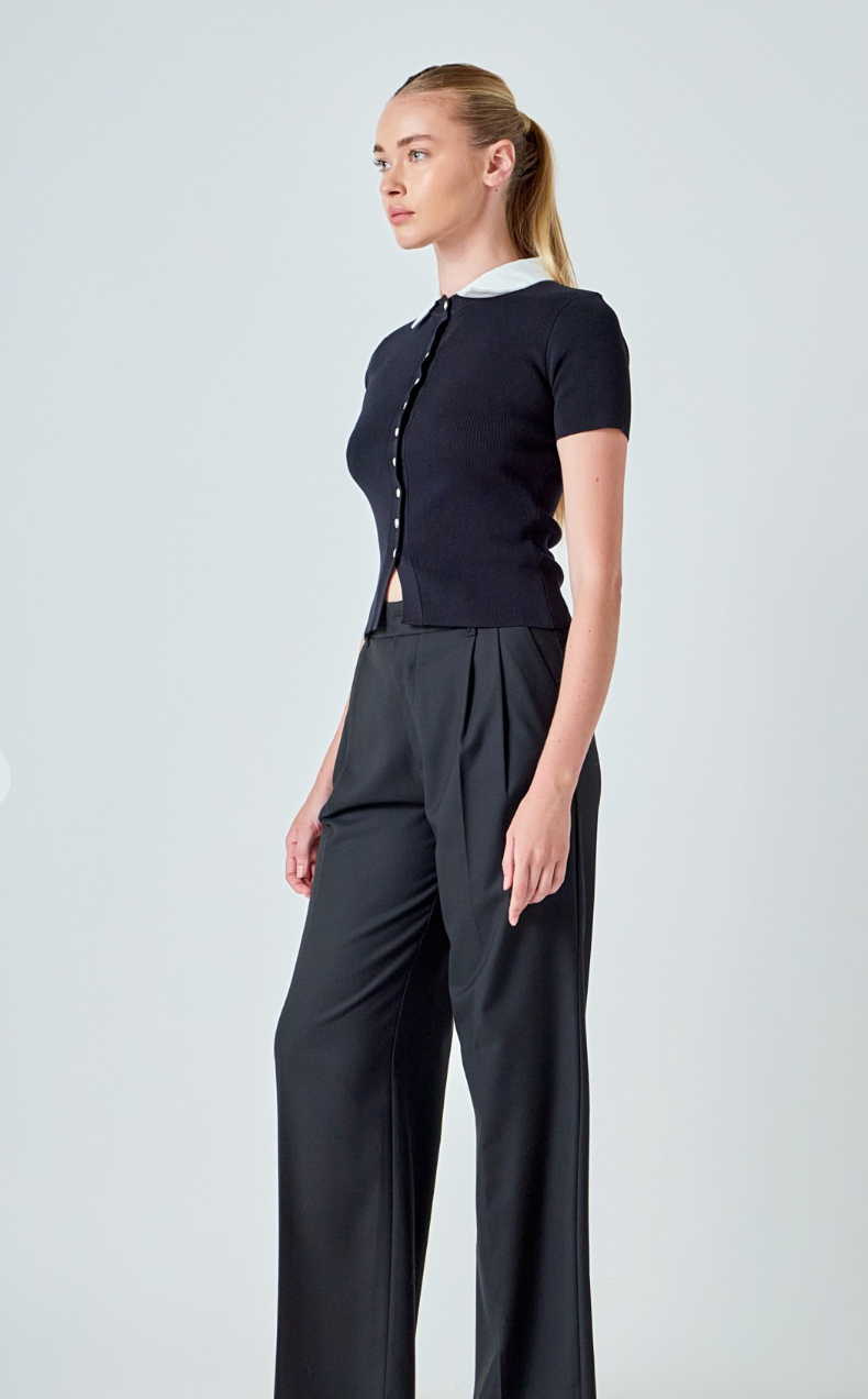 Jewel Buttoned Collared Top