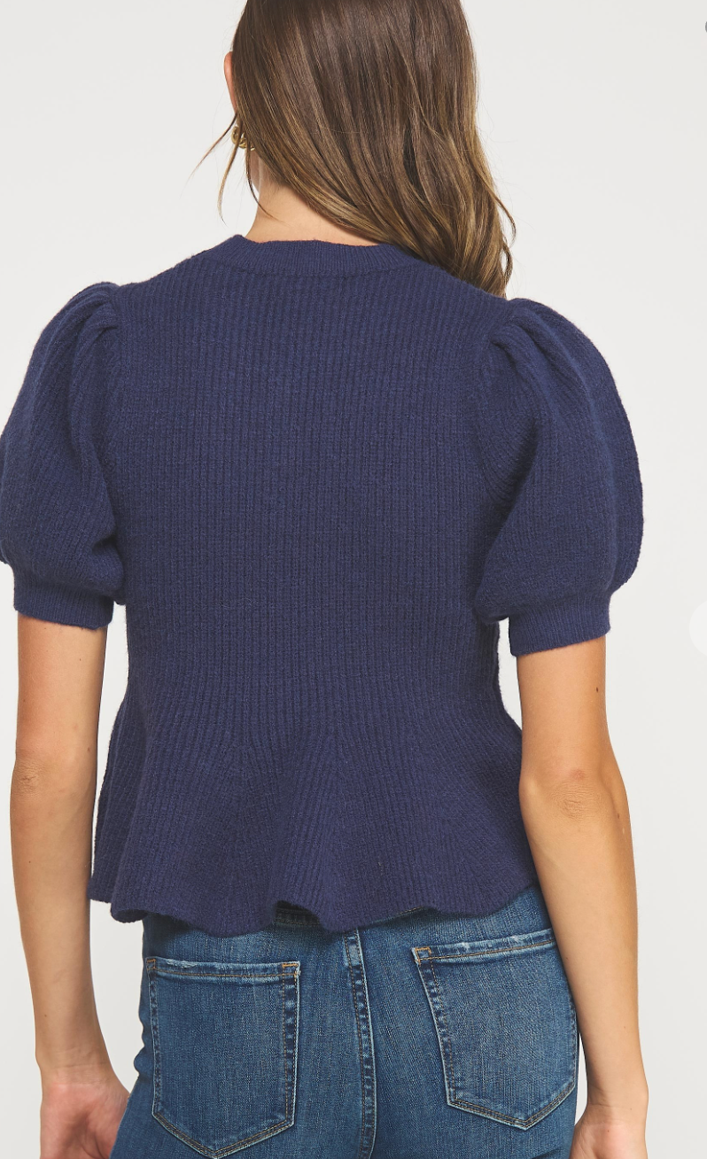 Flared Puff Sleeve Knit Top