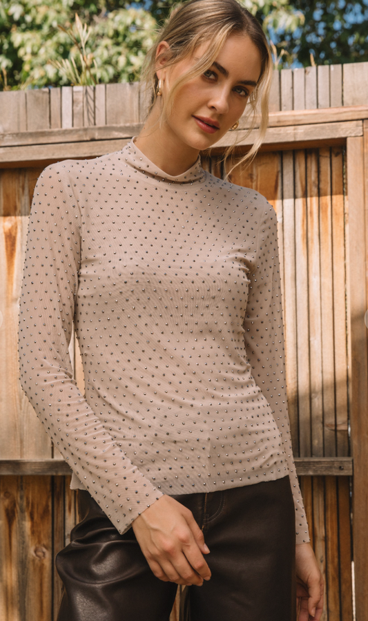 Embellished Mock Neck Top