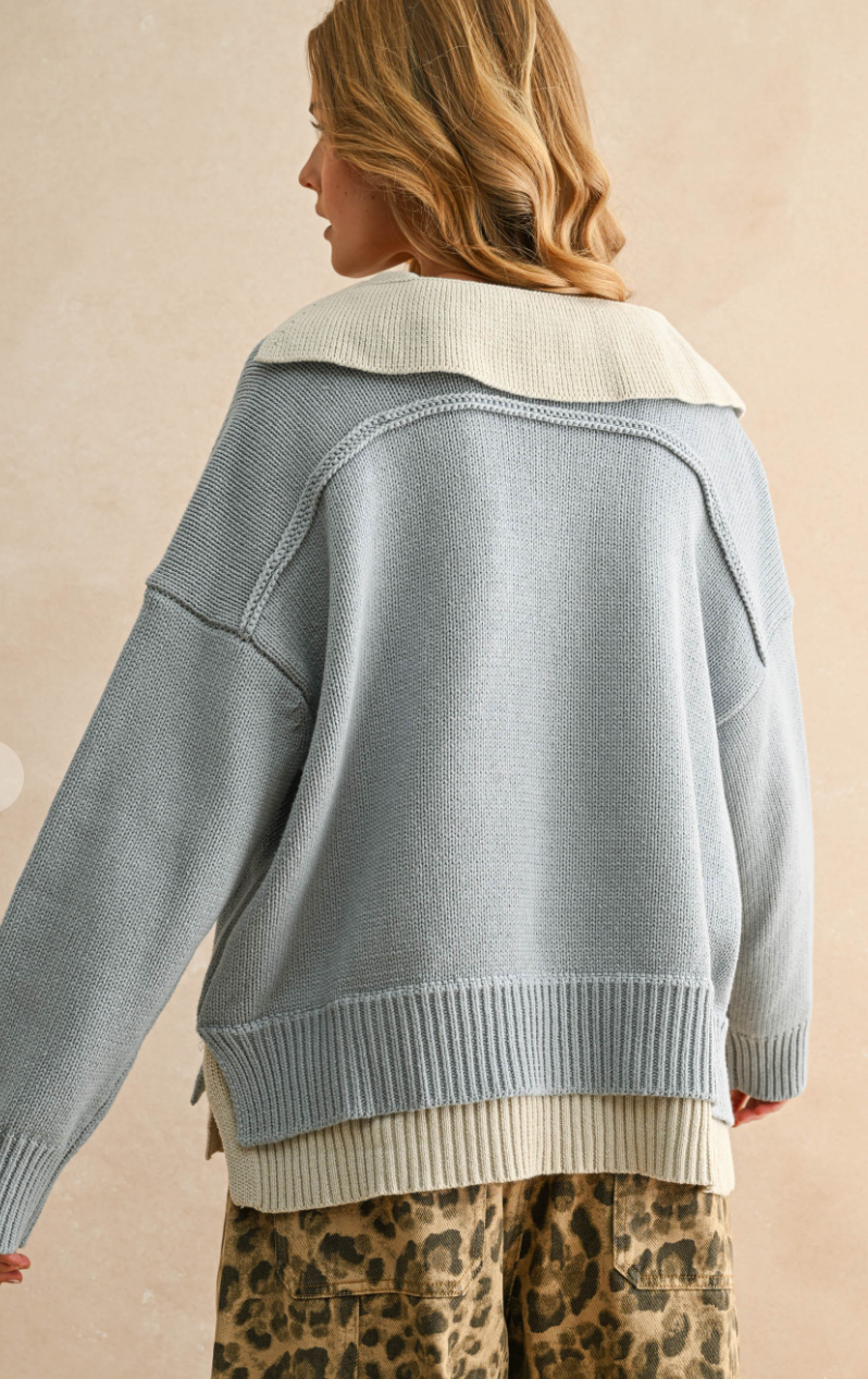 Color Combo V Neck Sweater