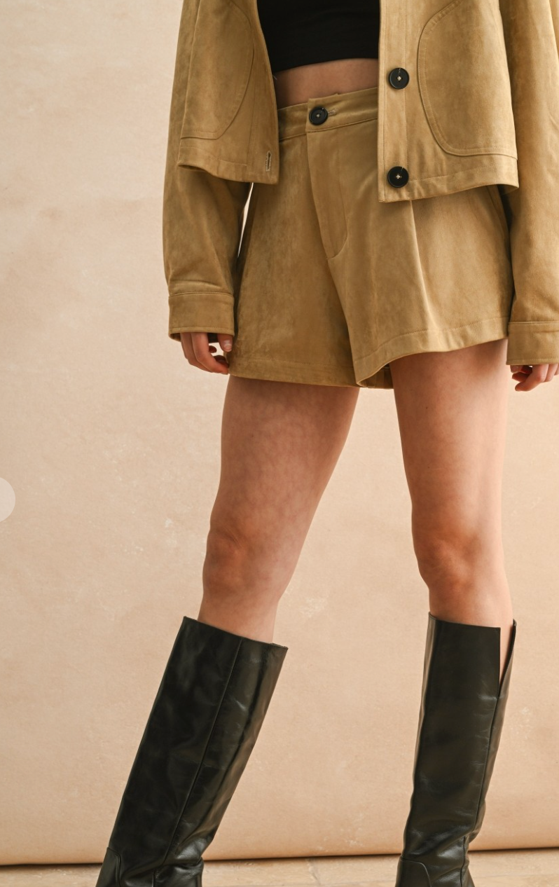 Pleated Suede Shorts