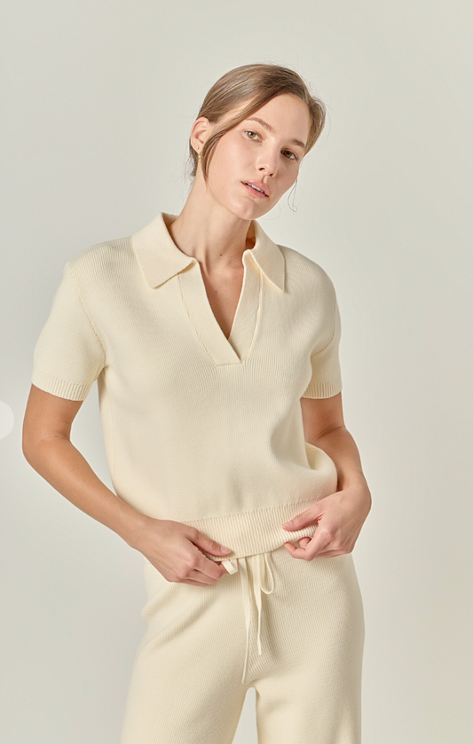 Polo Knit Short Sleeve Top
