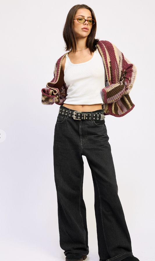 Color Mixed Cardigan Top