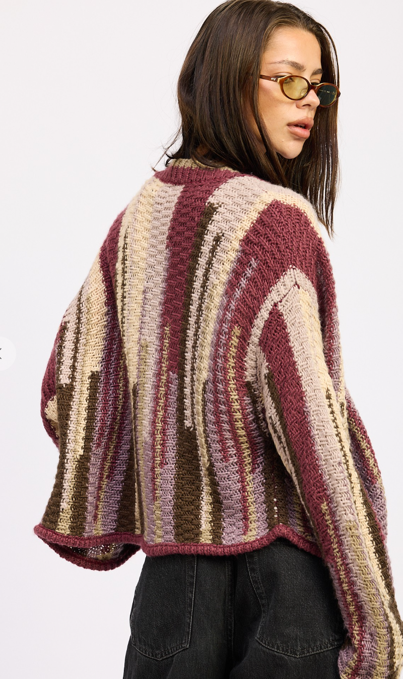 Color Mixed Cardigan Top