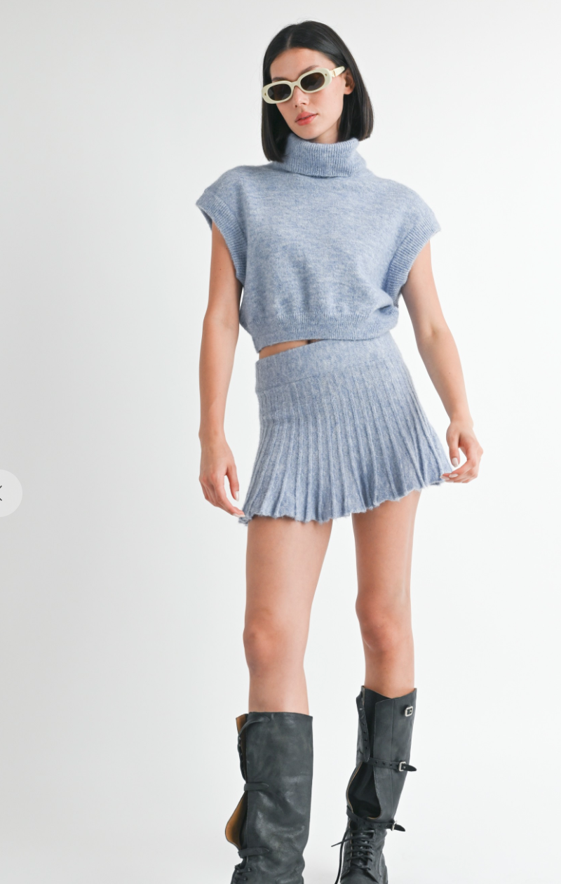 Pleated Knit Mini Skirt