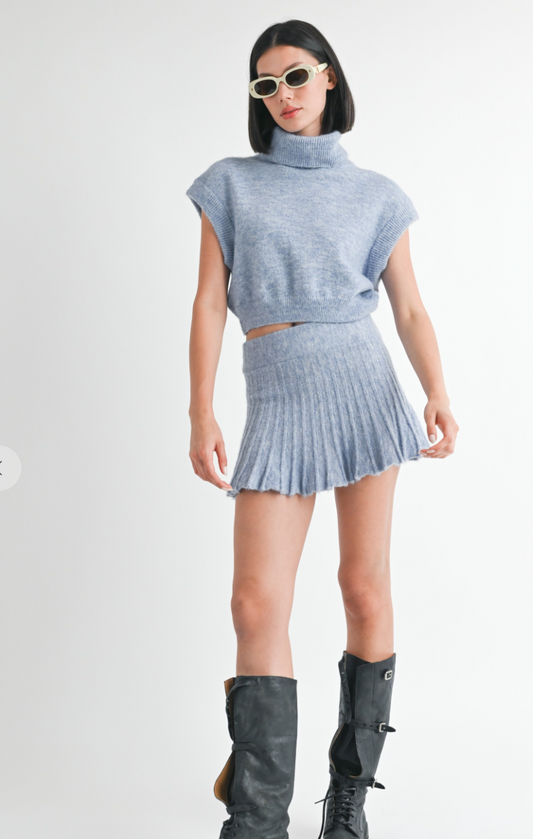 Pleated Knit Mini Skirt