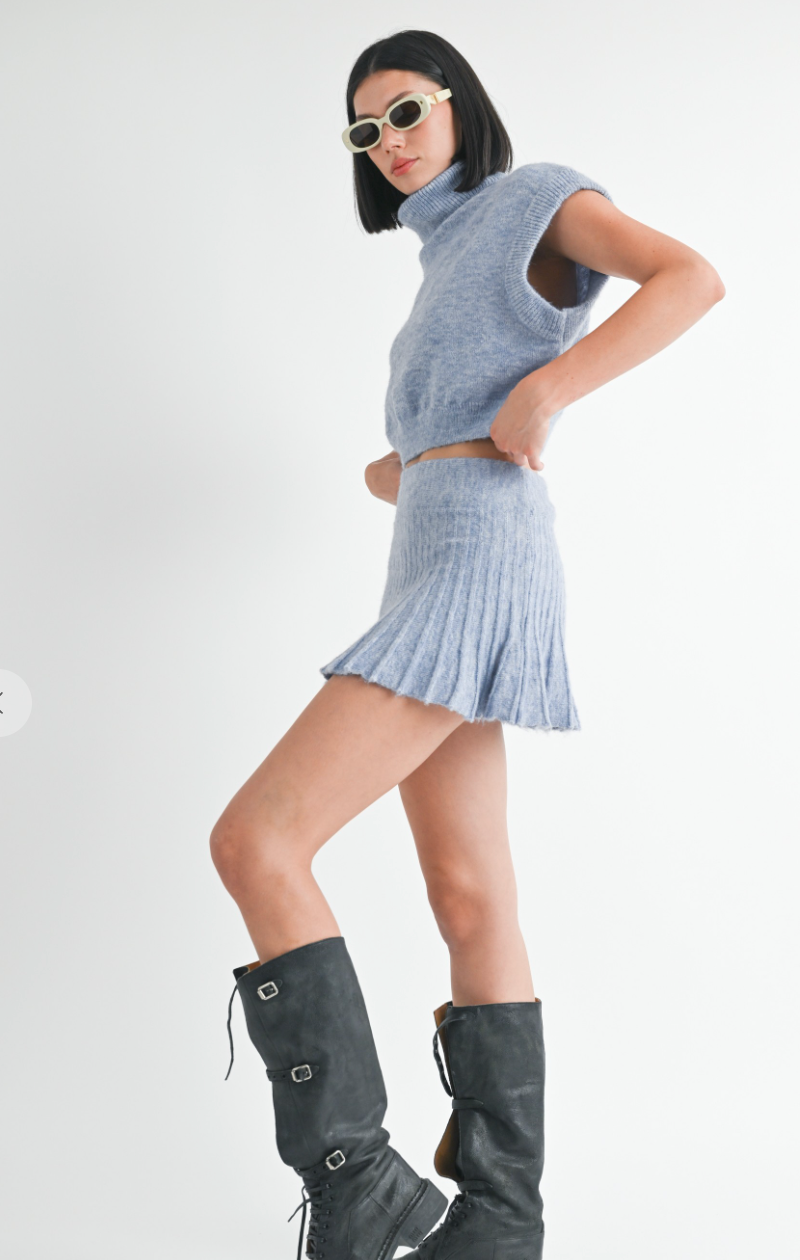 Pleated Knit Mini Skirt